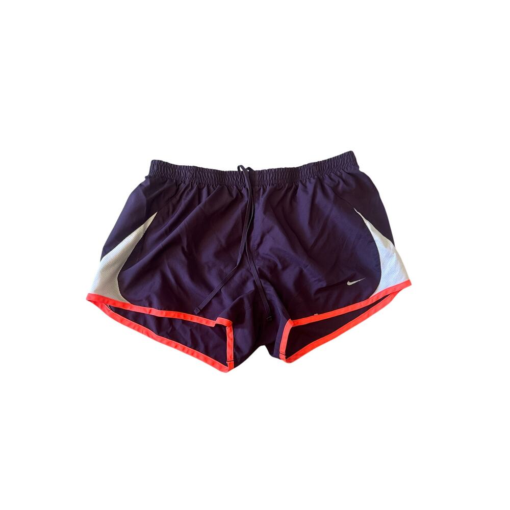 Nike Dri-FIT Women’s Medium Purple Running Shorts Orange Trim Lined Athletic